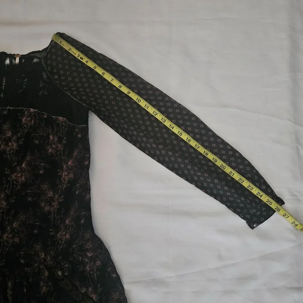 Free People Women's Midnight Garden Combo Sheer Long Sleeve Elsie Dress XS/TP - Picture 13 of 14